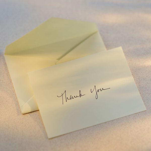 thank-you card on yellow paper