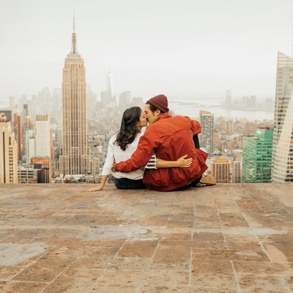 Rear view of couple embracing in New York