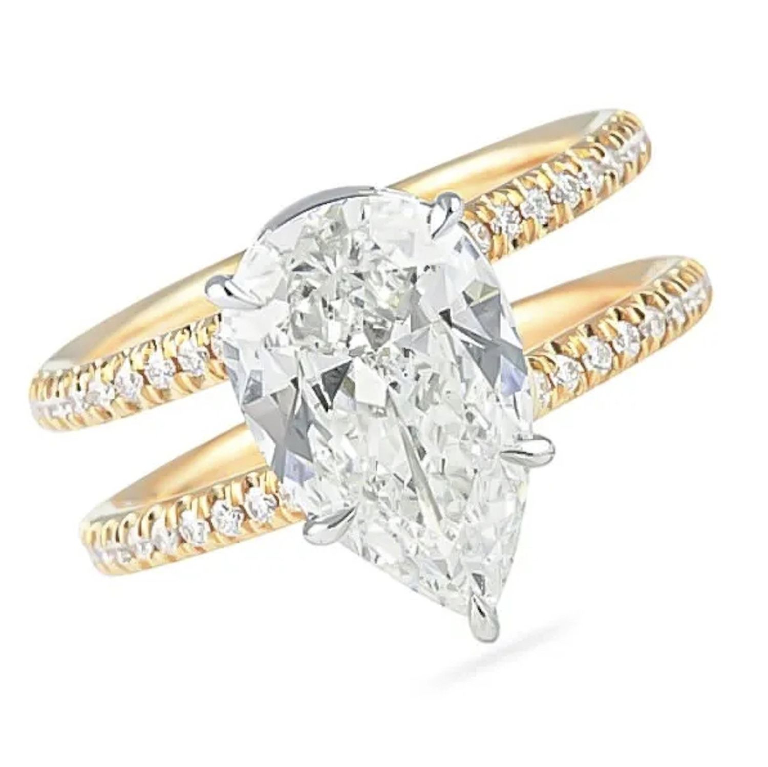 pear shaped two toned engagement ring
