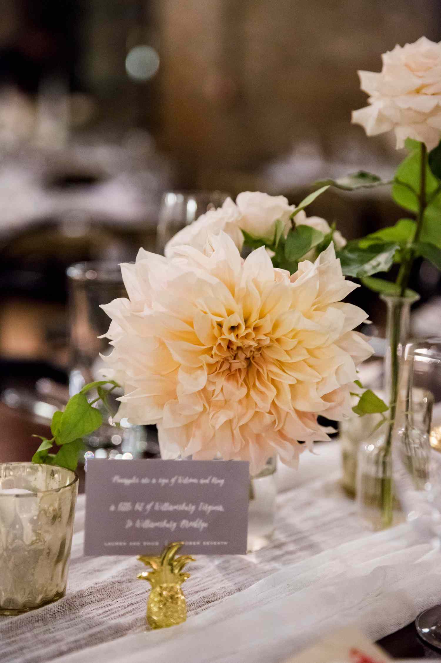 Statement-Making Solo Dahlia in Glass Vase on Gauzy Linen Runner