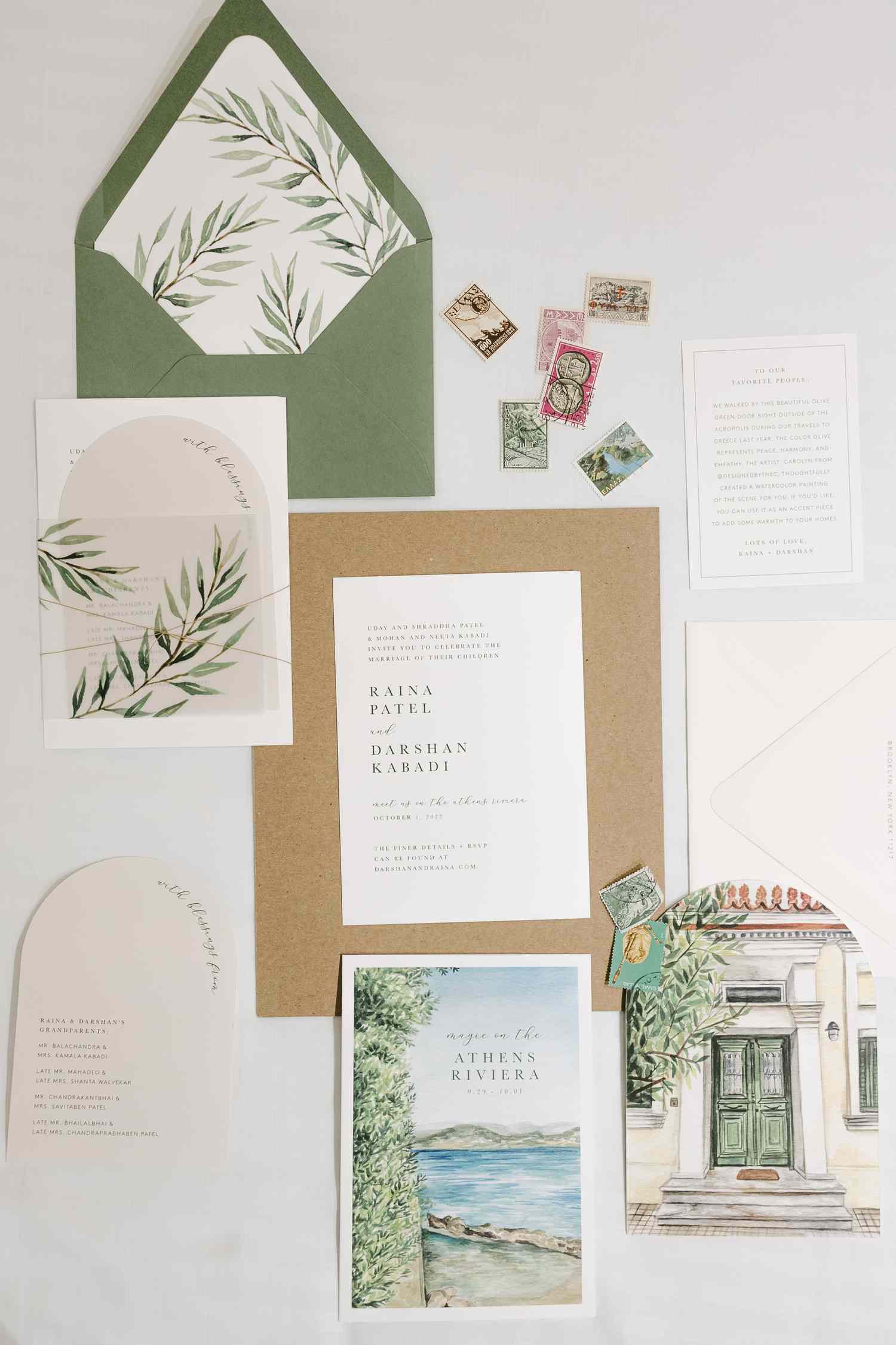 Layout of Green Themed Wedding Invitations