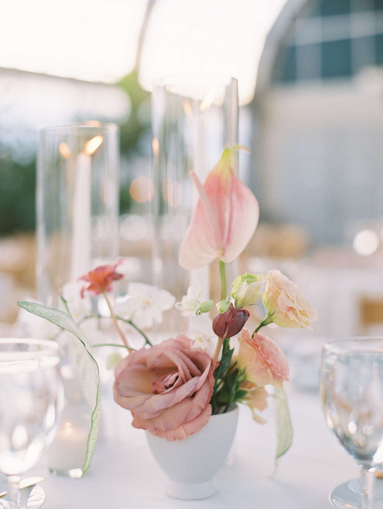 Petite Wedding Centerpiece with Roses, Sweet Peas, Aranthurium, and Orchids