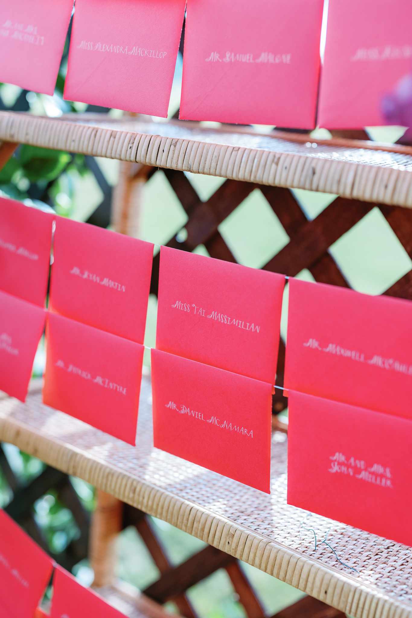 Red Seating Cards at Wedding Reception