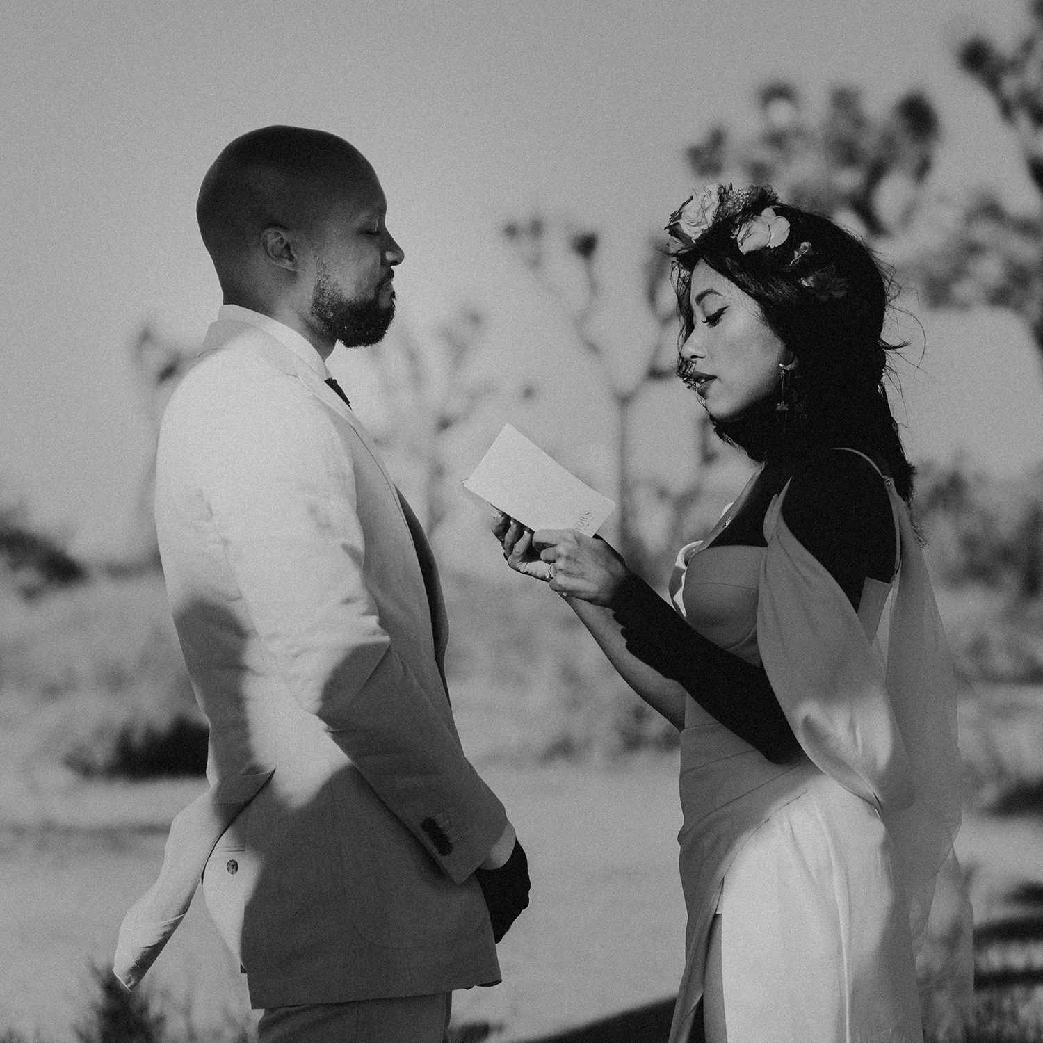 bride reading her vows to groom