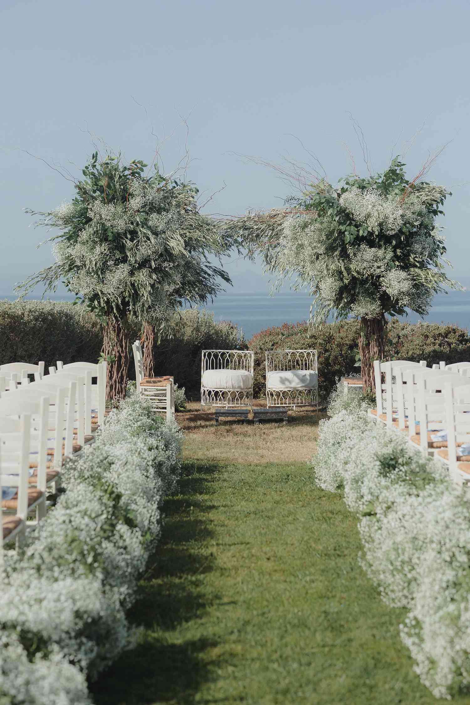 Green Shrub Decor at Wedding Altar