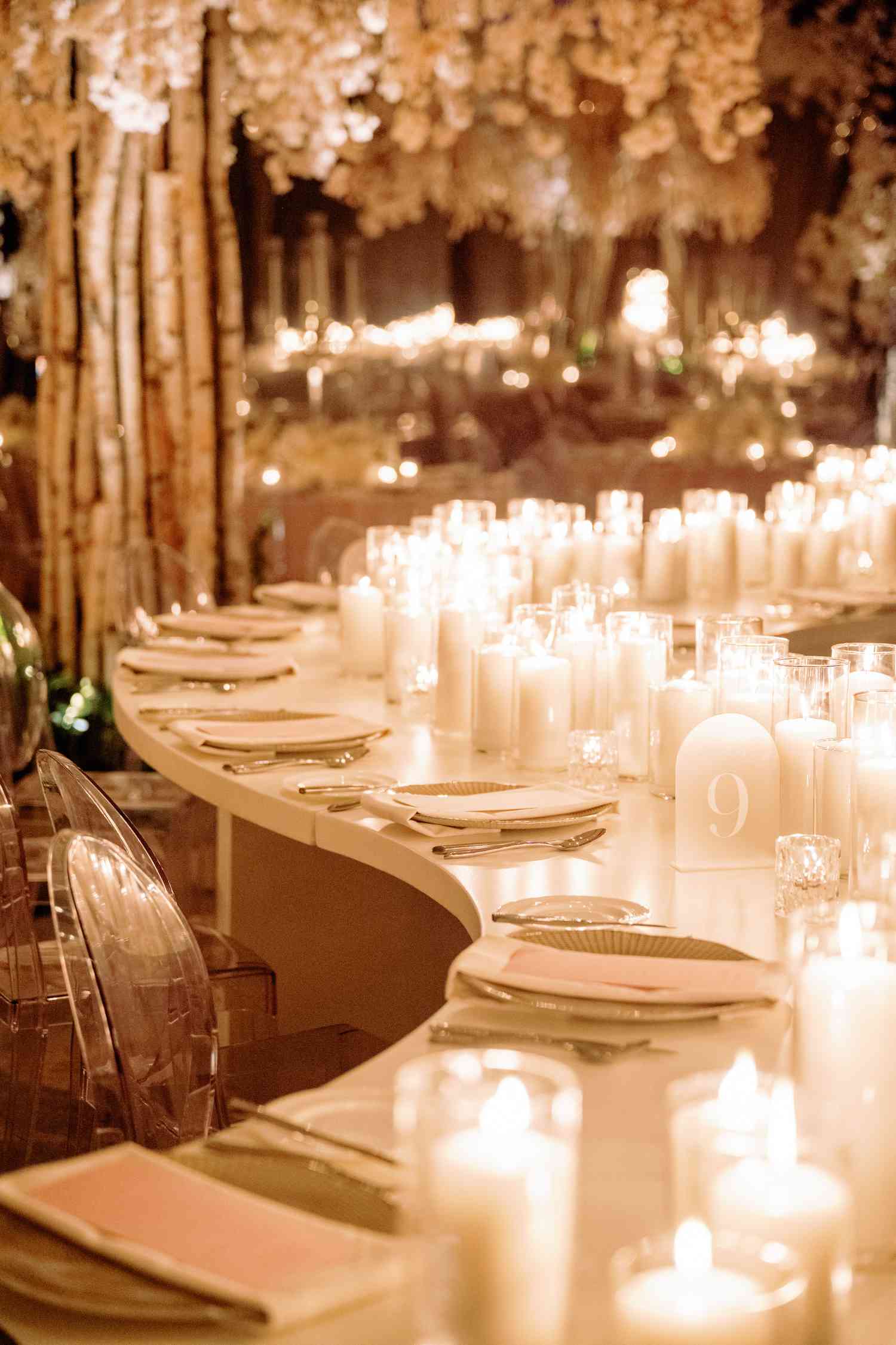 detail of dinner table with candles