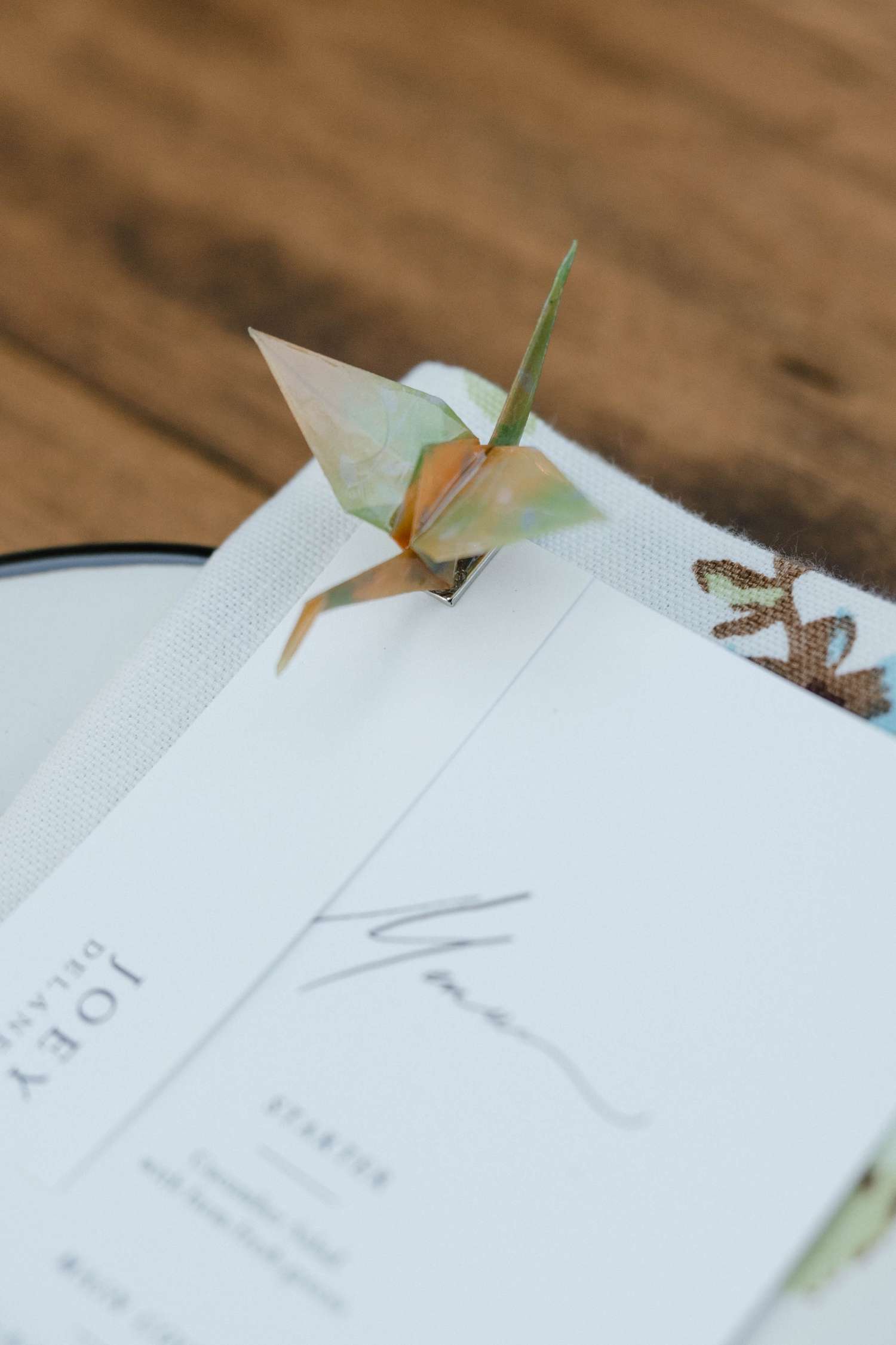 Paper Cranes on Top of Wedding Menus