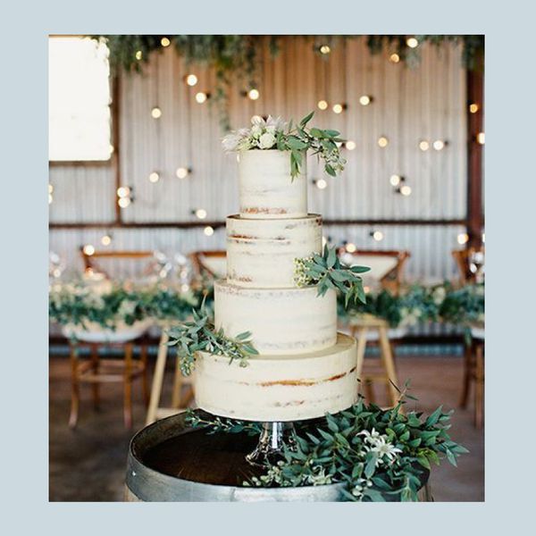 Rustic Wedding Cake on Blue Background