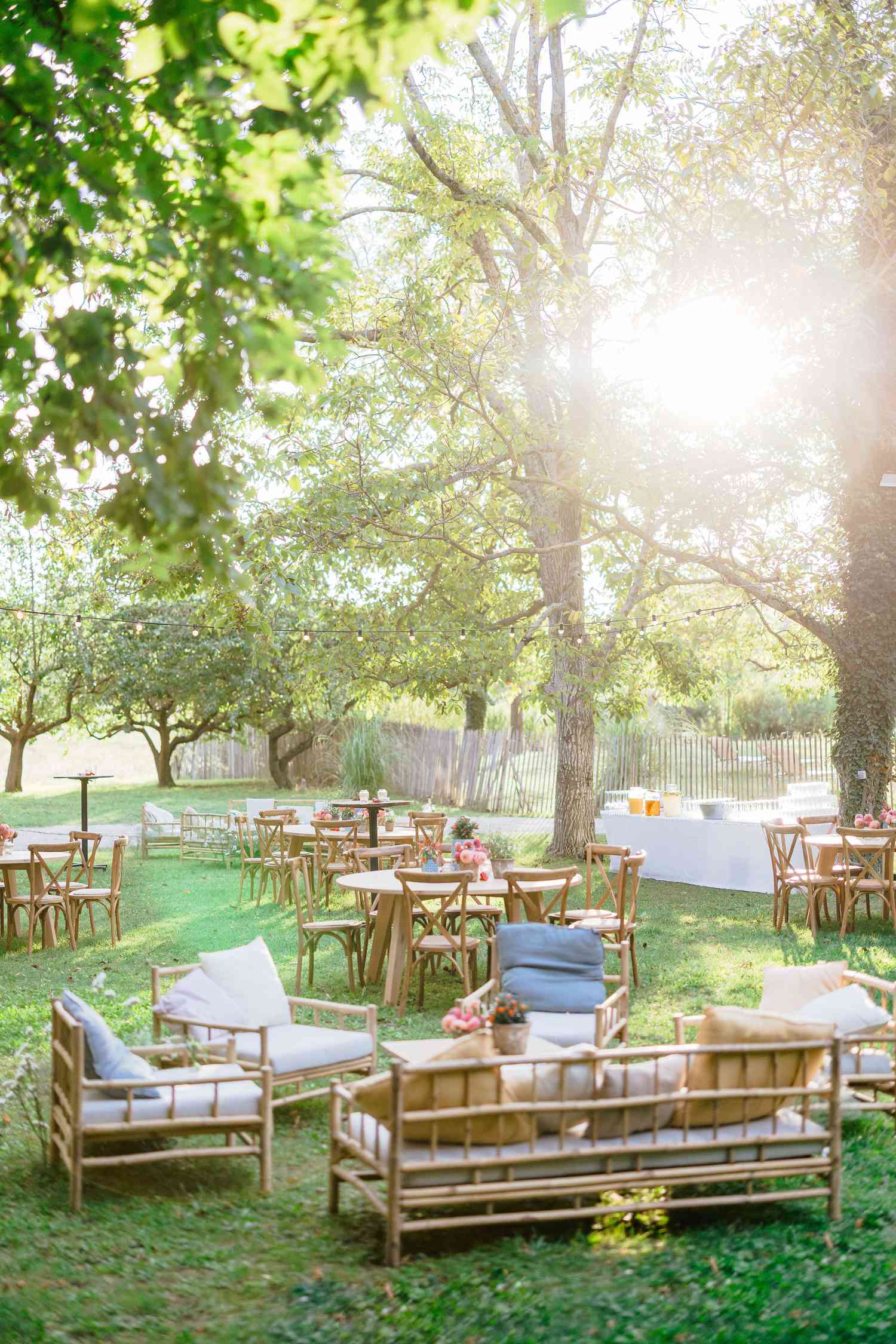 reception area with cushion couches and tables