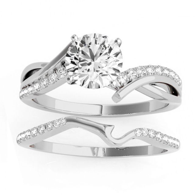 Allurez Diamond Twist Bypass Palladium Bridal Ring Set