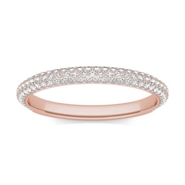 Charles & Colvard 1 CTW Round Caydia Lab Grown Diamond Three Row Pave Anniversary Band 18K Rose Gold
