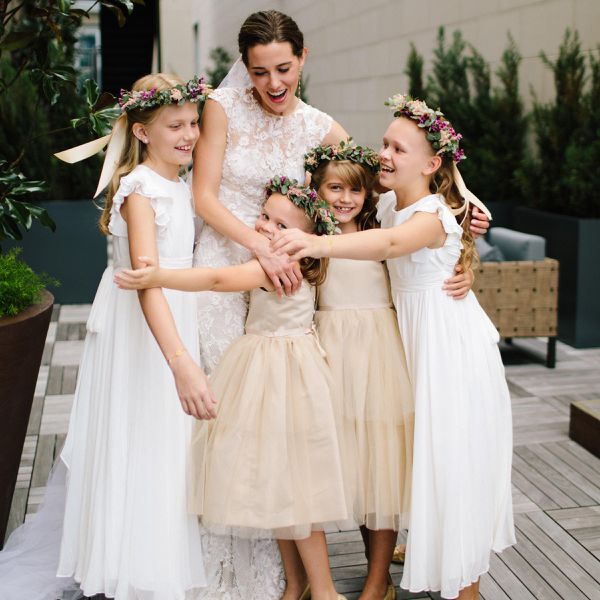 Bride with flower girls