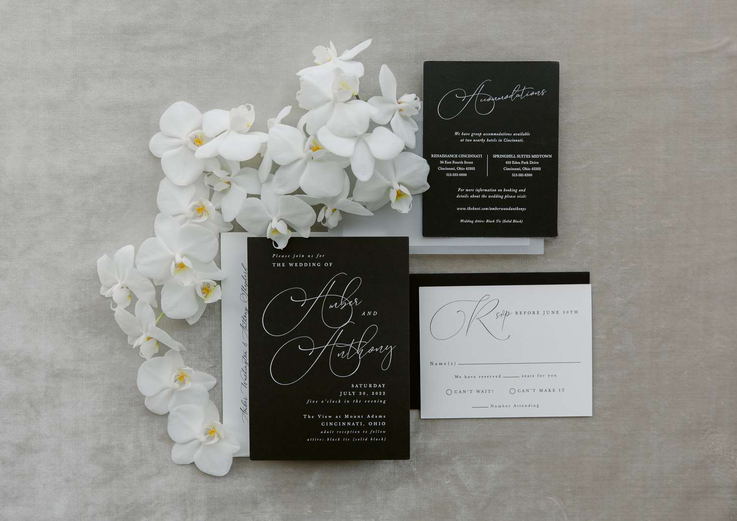 black and white invitation suite