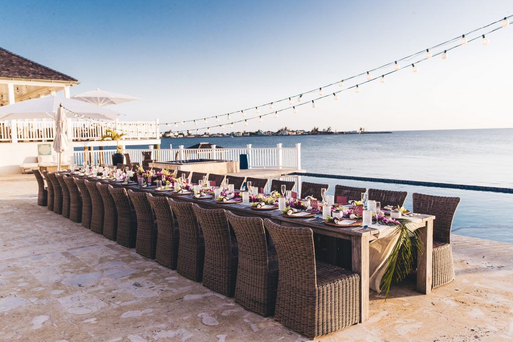 Outside during a wedding reception at French Leave Resort, a Bahamas beach wedding venue.