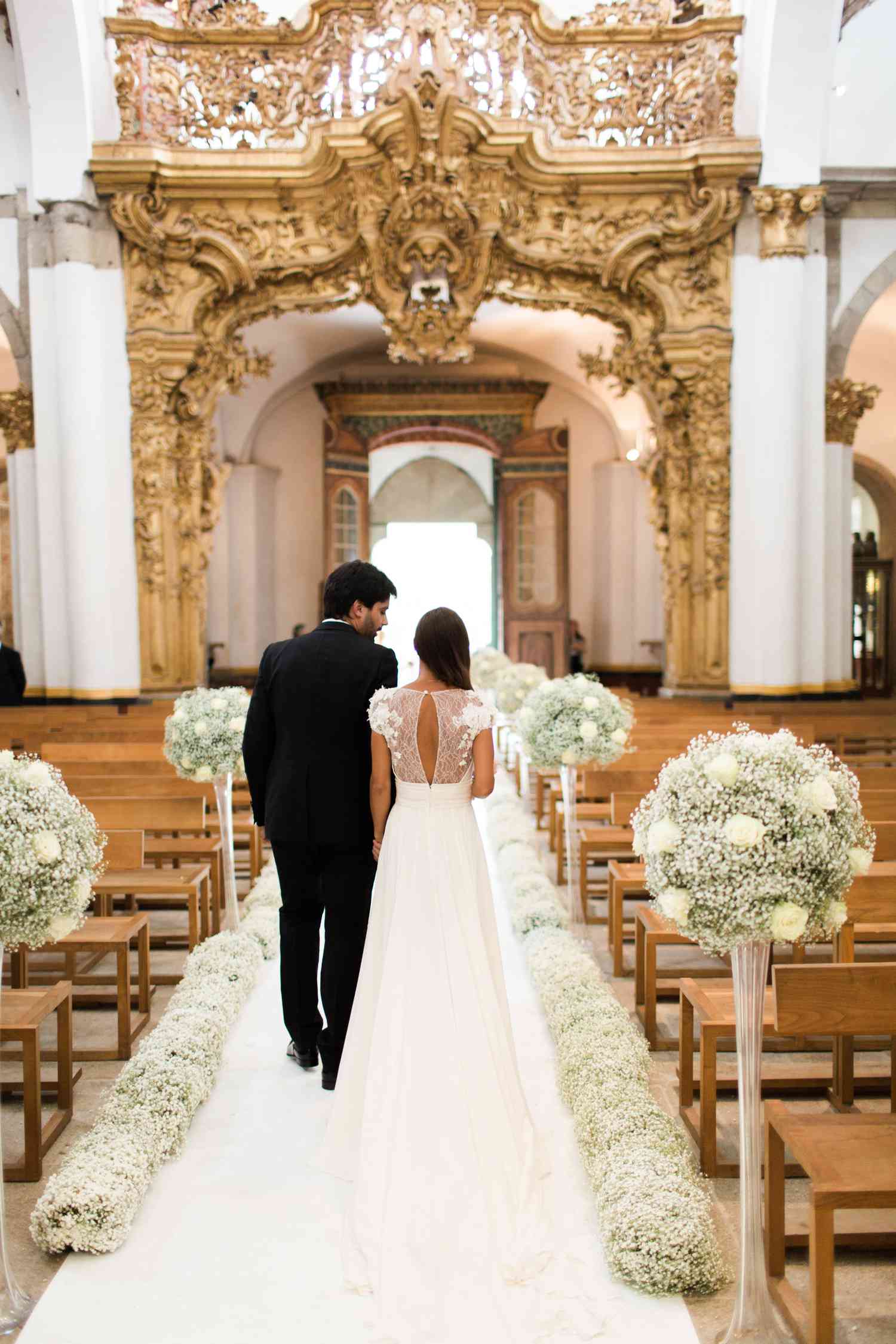 Church wedding with baby's breath
