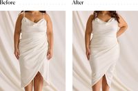 Before and after wearing the Bali Women's Lace 'N Smooth Firm-Control Shapewear under a dress