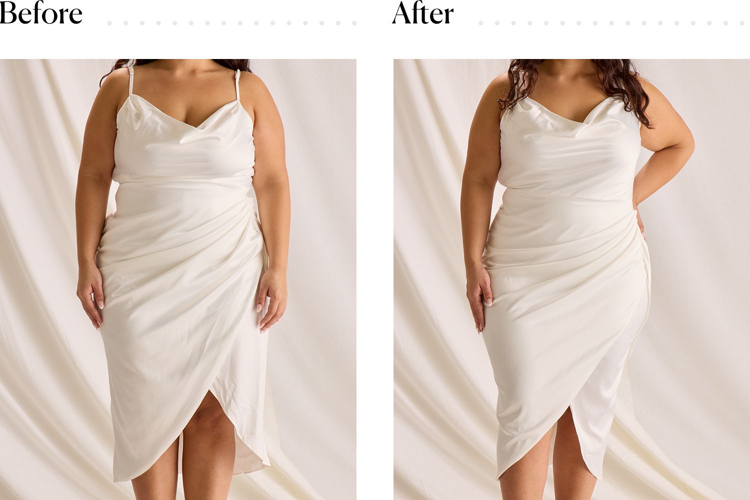 Before and after wearing the Bali Women's Lace 'N Smooth Firm-Control Shapewear under a dress
