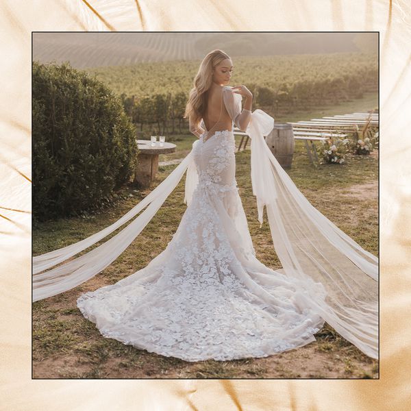 Bride in White Floral Wedding Gown