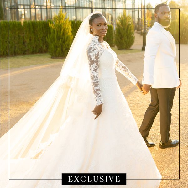 Barbarah William In White Long Sleeve Wedding Dress With Groom in White Tuxedo