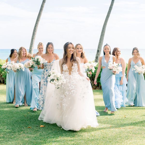 Bride Walks With Her Bridesmaids at Her Wedding in Hawaii