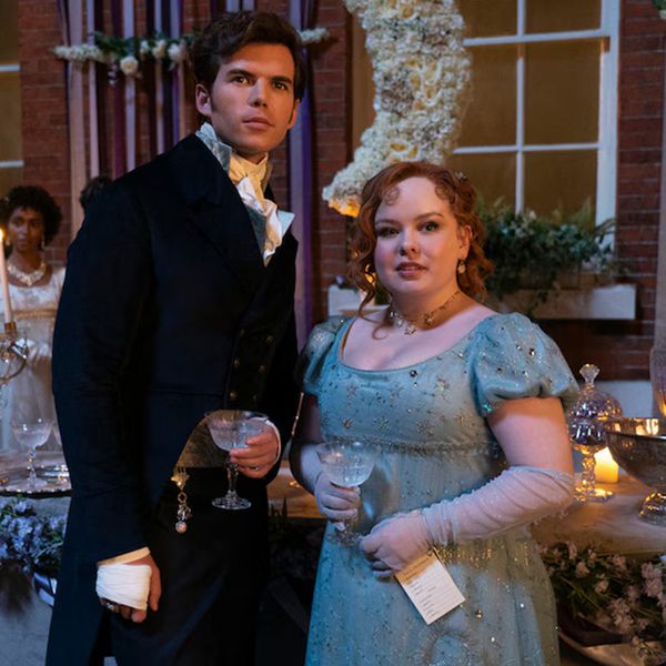 Colin Bridgerton and Penelope Featherington Posing in Ballroom on Netflix Show "Bridgerton"