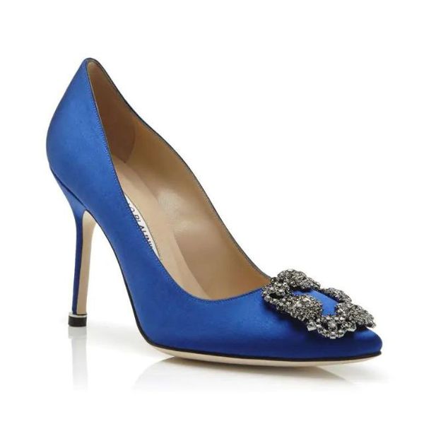 Blue Satin Jewel Buckle Carrie Bradshaw Pumps