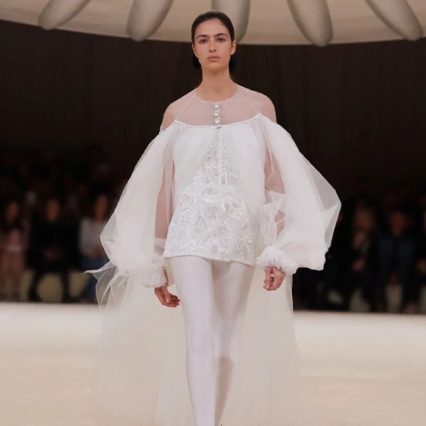 A model walks the runway as Chanel Couture's Spring/Summer 2024 bride