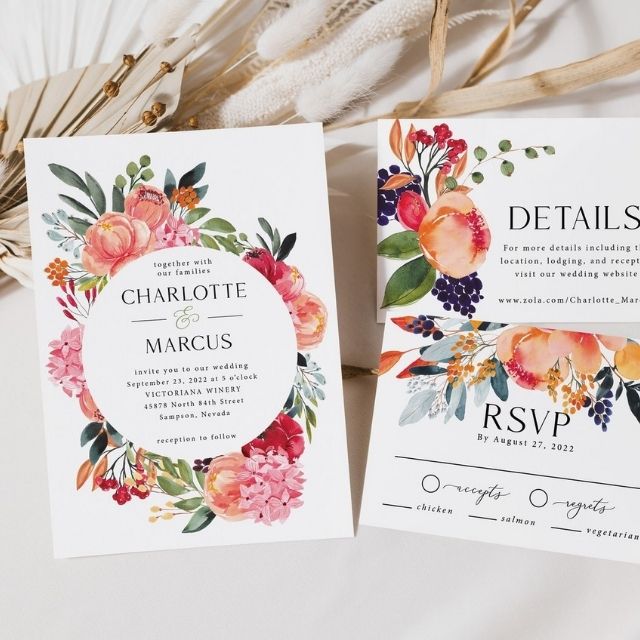 CoralBalloon Bright Floral Wedding Invitation