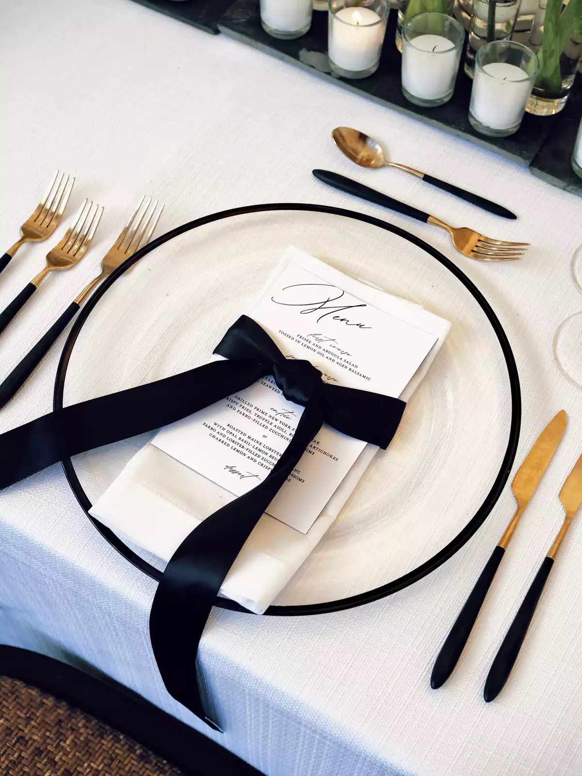 place setting with a bow