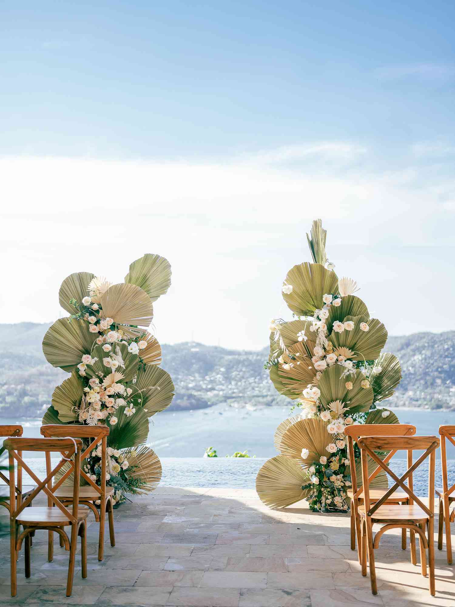 ceremony decor with palm fans