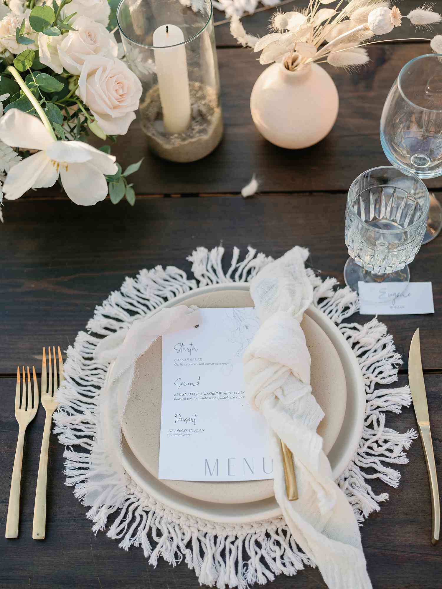 place settings on bare wood table