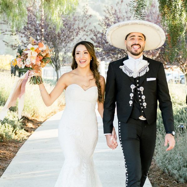bride and groom in traditional Mexican attire