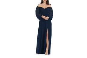 Nordstrom Dessy Collection Convertible Neck Long Sleeve Chiffon Gown