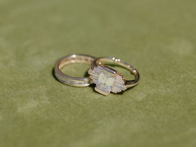 Diamond Wedding Ring and Art-Deco Diamond Engagement Ring Pairing
