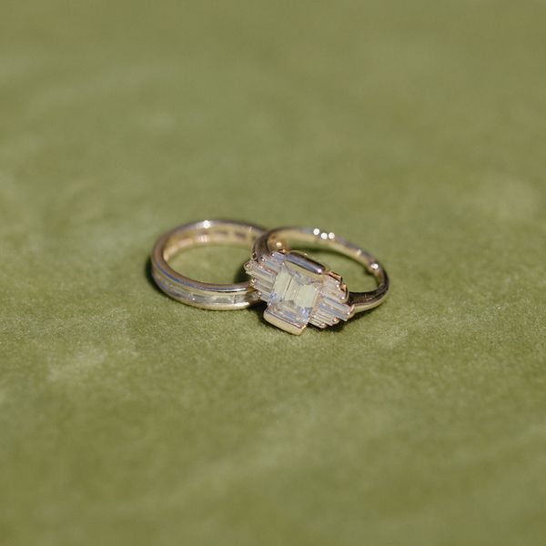 Diamond Wedding Ring and Art-Deco Diamond Engagement Ring Pairing