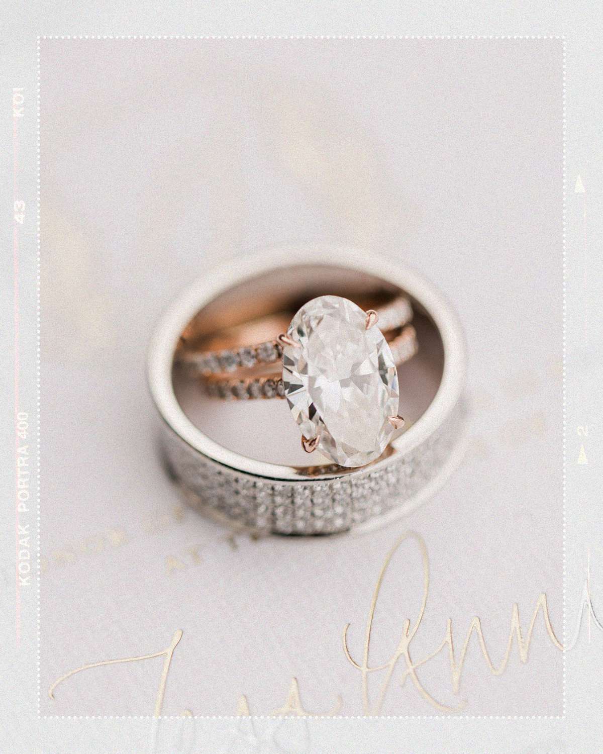 diamond engagement ring sitting in a wedding band