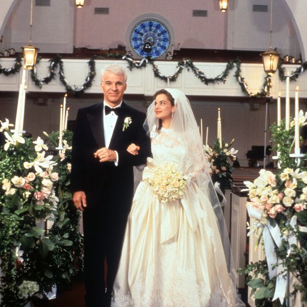 Steve Martin walking down the aisle with Kimberly Williams-Paisley in wedding scene from "Father of the Bride"
