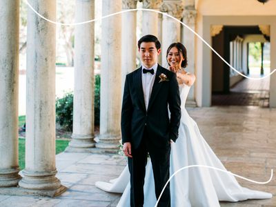 Bride tapping on groom's shoulder during first look