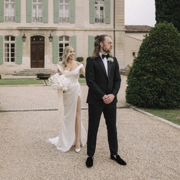 bride and groom having their first look