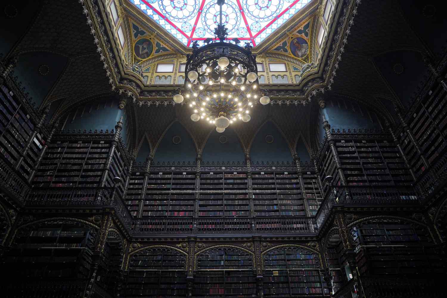 Interior of Royal Portuguese Cabinet of Reading in Rio de Janeiro, Brazil.