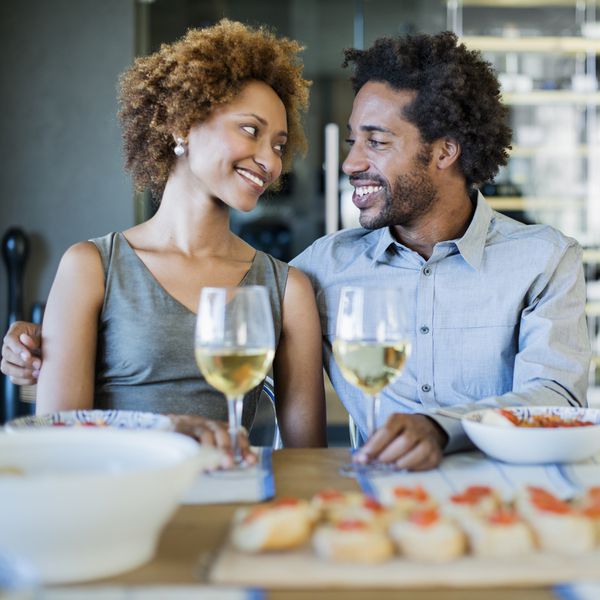 Couple drinking wine on a dinner date