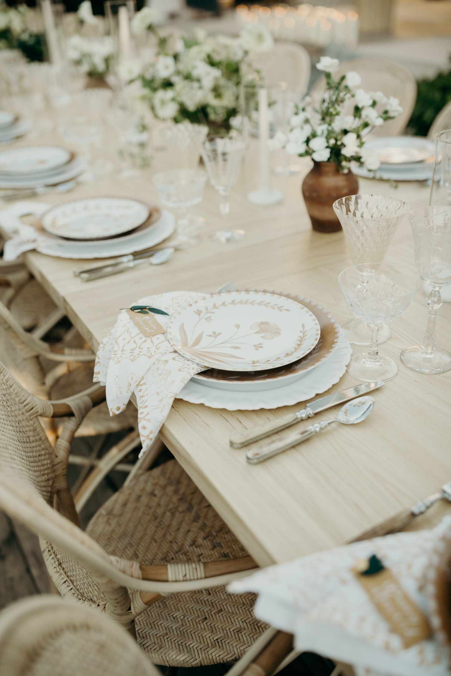 floral place setting at reception table