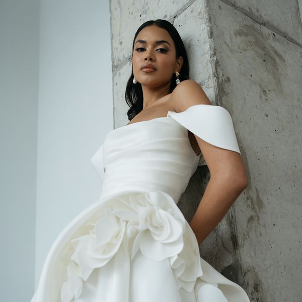A-Line White Wedding Dress With Large Flowers on Waist and Off The Shoulder Pieces