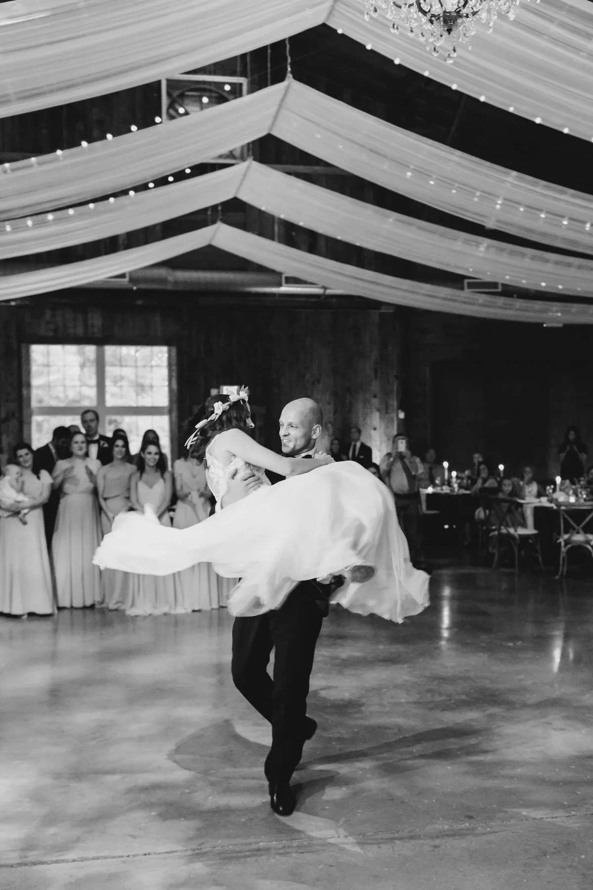 dance floor with drapery