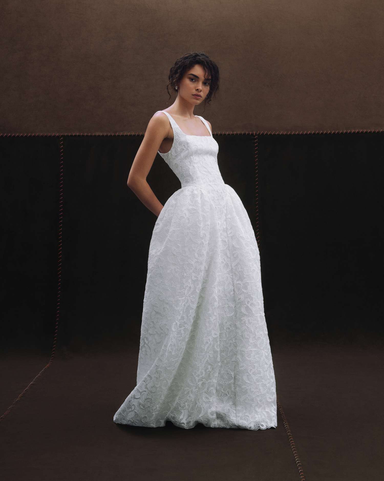 Simple Fit and Flare Applique White Wedding Dress With Thick Strap