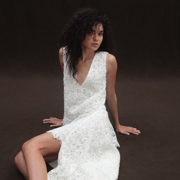 High-Low Mini Lace Wedding Dress With V-Neck and Thick Straps