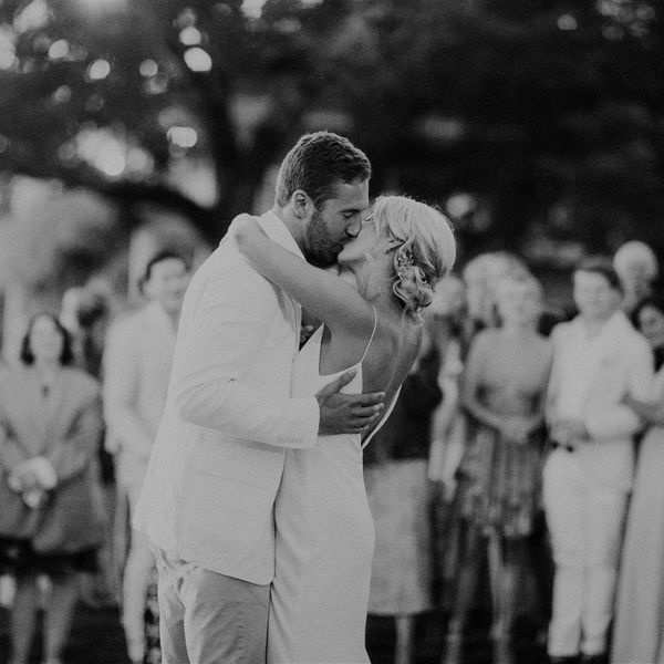 bride and groom kissing