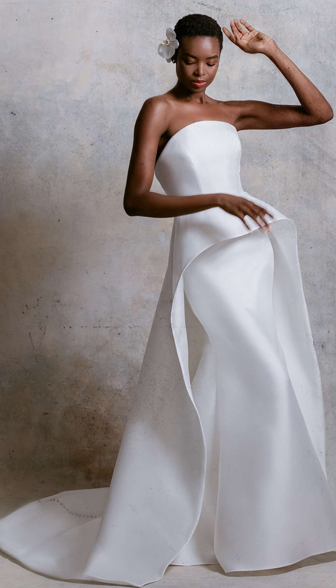 Two Piece White Wedding Dress With Corset Top And Side Cape With White Flower Head Piece