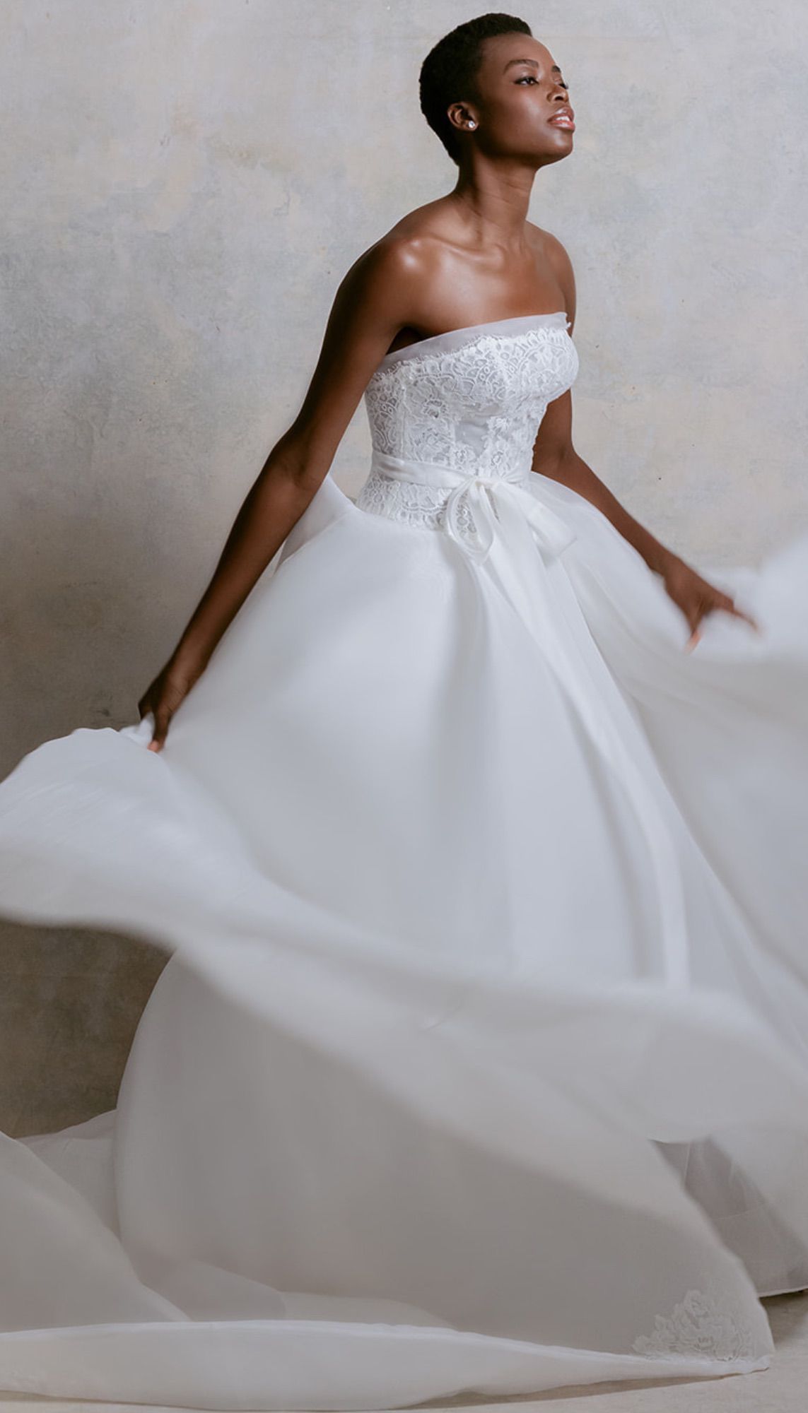Strapless Wedding Dress With Corset Lace Top and Bow Around Waist