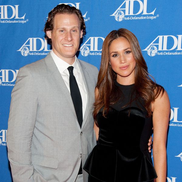 Meghan Markle in Black Dress and Ex-Husband Trevor Engelson in Gray Suit on Red Carpet